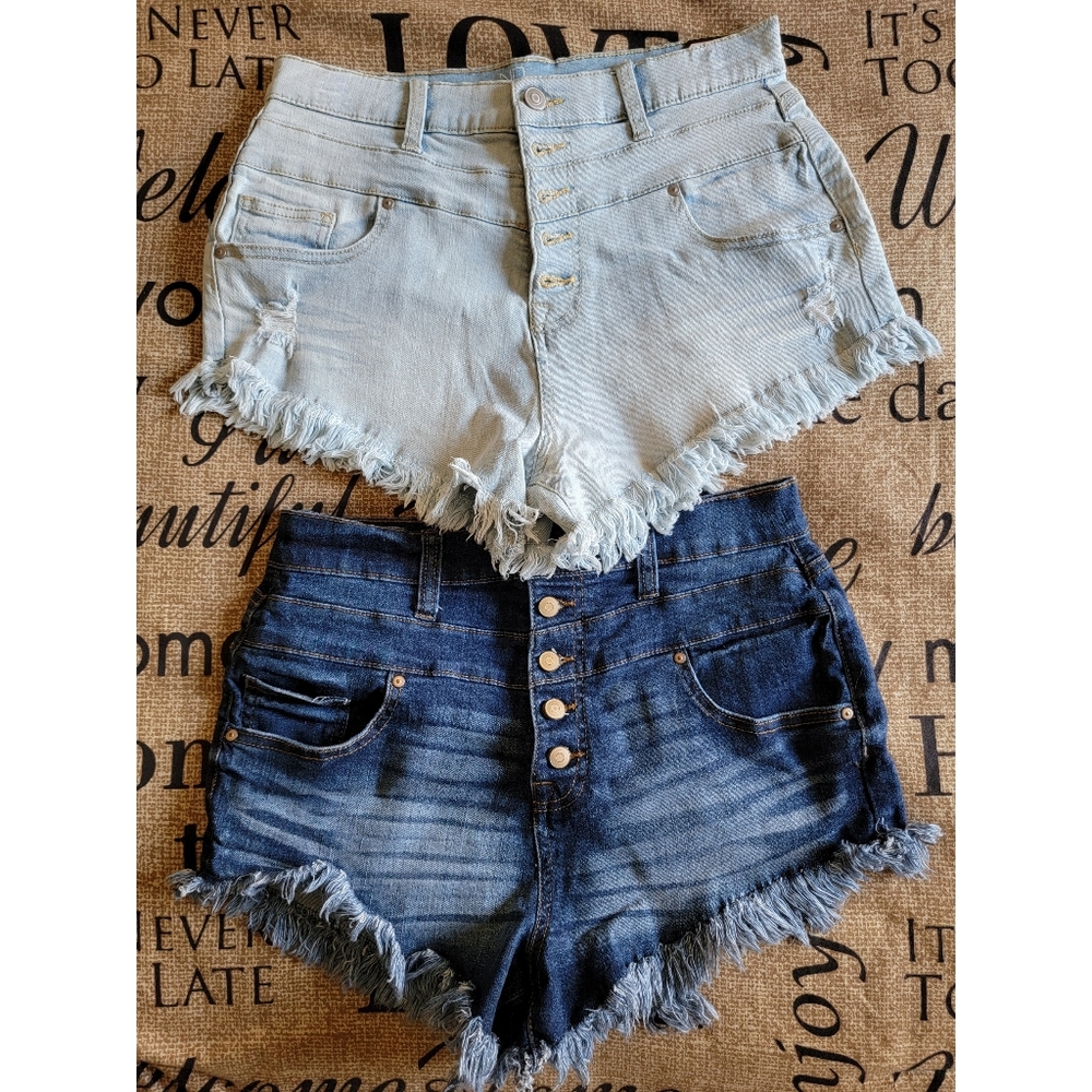 2 pairs blue denim Shortie Shorts